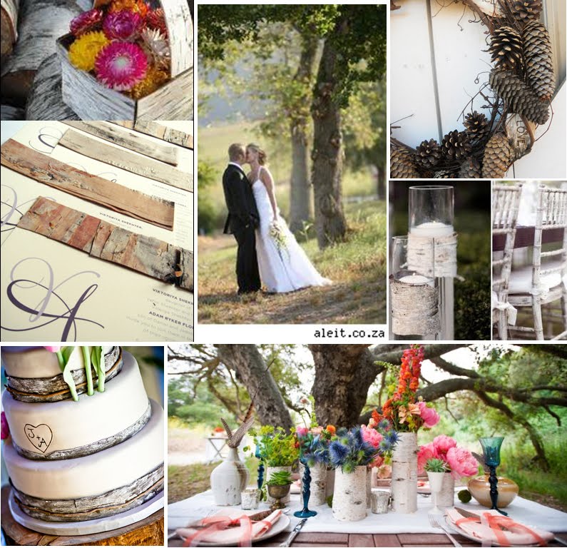 bridaltweet wedding cake thoughtfully simple birch bark tablescape