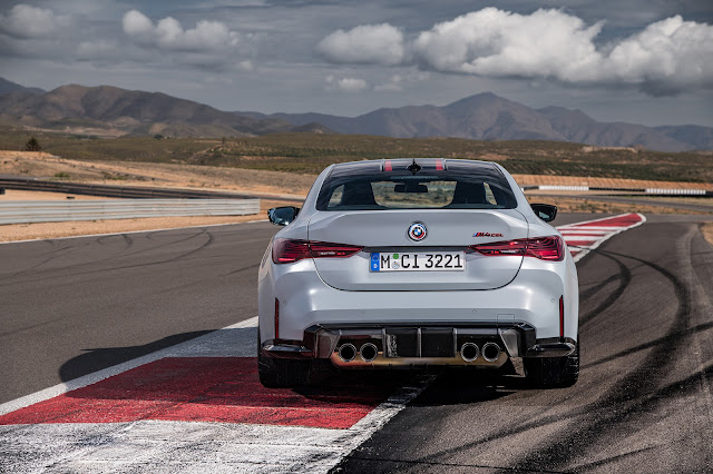 2023 BMW M4 CSL - rear view, stationary shot at the race track.