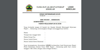 Download Format Surat Keterangan Lulus SMA/SMK, SMALB, SMPLB dan SDLB Provinsi Jawa Tengah