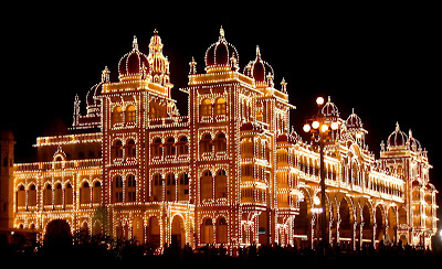 Mysore Palace lit with lights