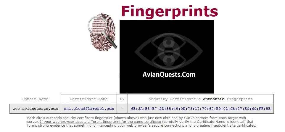 AvianQuests.com SNI Fingerprints 2021