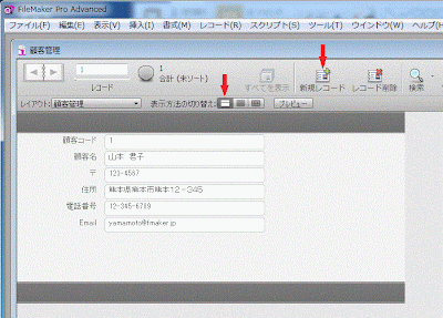 新規レコードをクリック