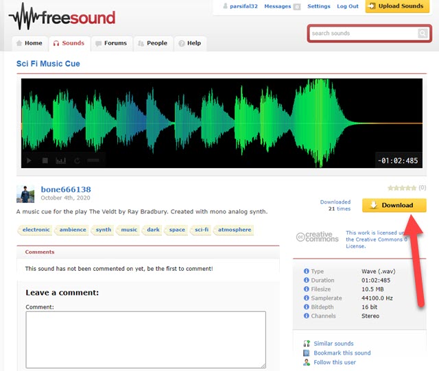 scaricare effetti sonori da freesound