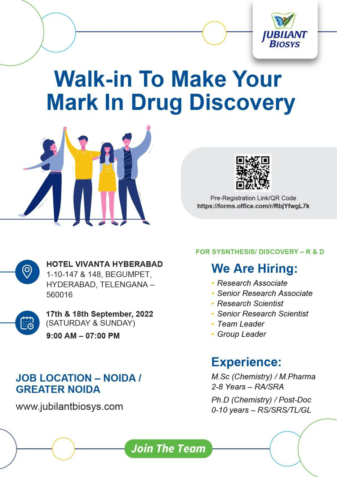 Job Available's for Jubilant Biosys Walk-In Interview for Ph D/ MSc Chemistry/ M Pharm