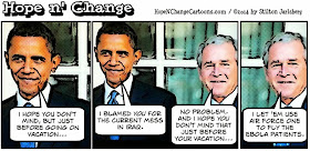 obama, obama jokes, cartoon, political, humor, conservative, hope n' change, hope and change, stilton jarlsberg, iraq, bush, vacation