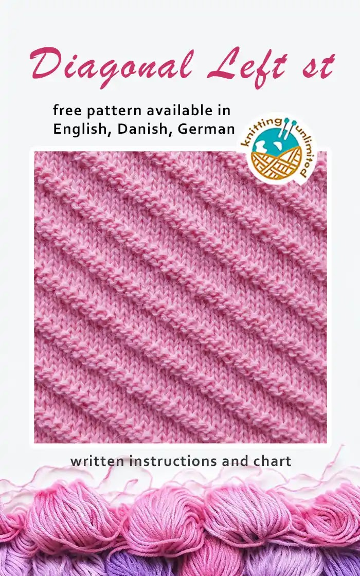 Diagonal left stitch is offered in three languages - English, Danish, and German - and all versions are available for free