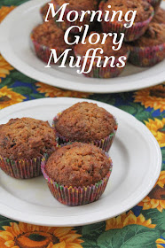 Food Lust People Love: Any morning can be glorious if you wake up to Morning Glory Muffins for breakfast. Chock full of good things like carrot, pecans, apple and coconut, these beautiful muffins also make a wonderful snack or treat to bring along to a coffee klatch.