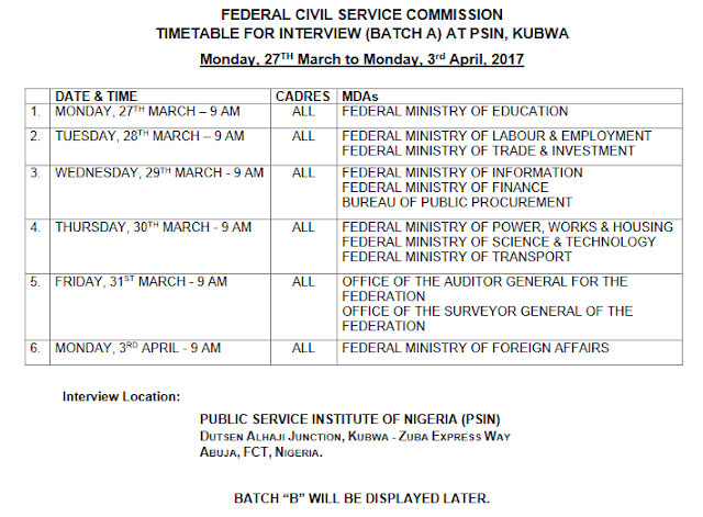 Interview Timetable for Federal Civil Service