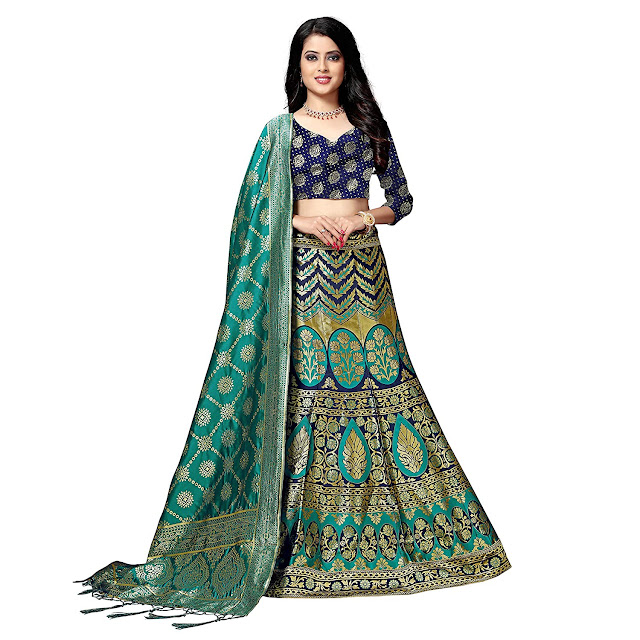 KIND Women's Jacquard & Banarasi Silk Lehenga Choli