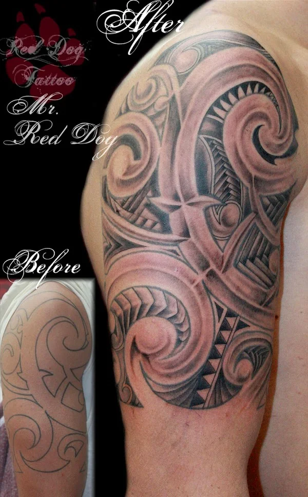 tatuaje maori en hombre, tatuaje tradicional polinesio para hombre