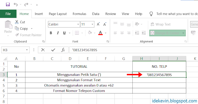 Cara Menulis Nomor Telepon di Excel (0 atau +62) tips 1