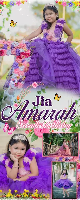 Seventh Birthday Flowers and Butterflies X Banner Standee