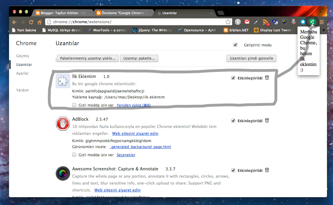 Google Chrome için Eklenti Yazmak