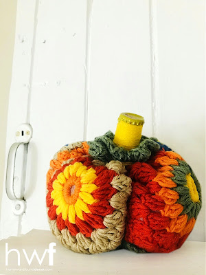 pumpkins,Sweet Sweater Pumpkins,fall,tutorial,DIY,diy decorating,up-cycling,re-purposing,crafting,thrifted,boho style,colorful home,decorating,granny squares,crochet hat pumpkin,fabric pumpkins,fall home decor, diy fall home decor, diy home decor, diy pumpkins.