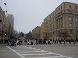Studenti přesouvající se mezi budovami kampusu