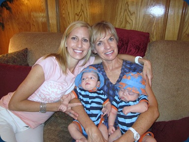 Gram, E and the boys showing off some new hats
