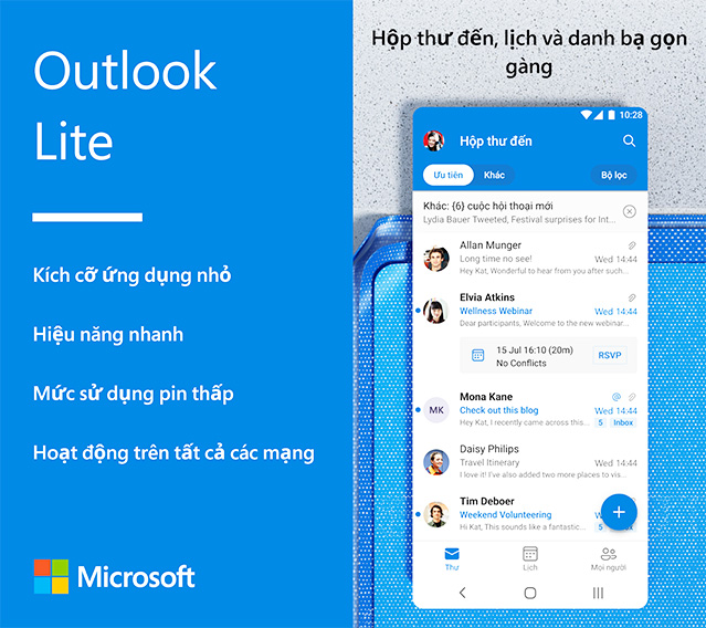 Tải Microsoft Outlook Lite cho máy Android cấu hình thấp a1