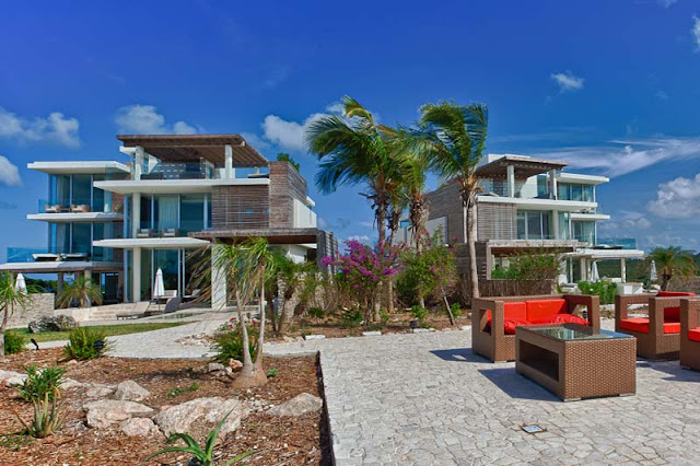 Two modern villas surrounded by the tropical plant