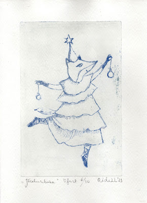 Aide Leit-Lepmets  graafika illustratsioon christmas card fox tree