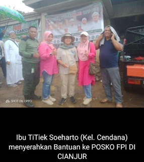 Titiek Soeharto Serahkan Bantuan untuk Korban Gempa Cianjur Melalui Posko HILMI FPI