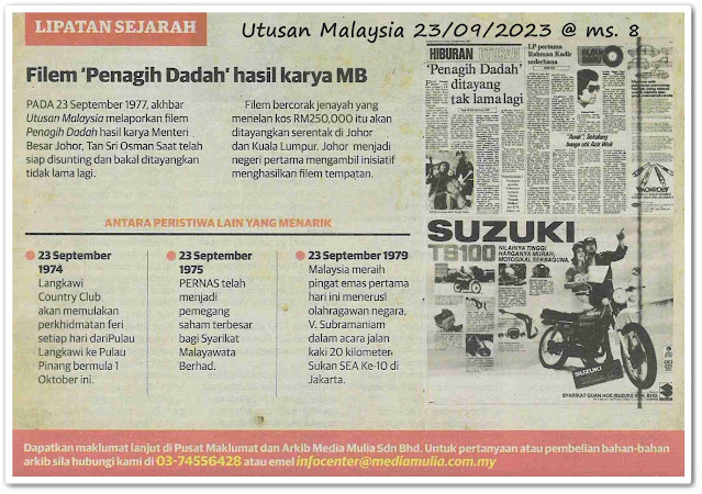 Lipatan sejarah 23 September - Keratan akhbar Utusan Malaysia 23 September 2023