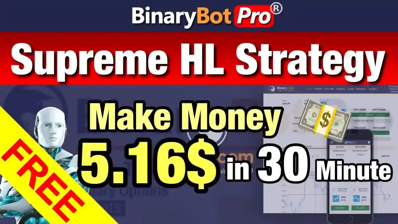 Binary Bot Download Supreme HL Strategy software robot trading make money earn and money free download binary bot pro xml script 2023