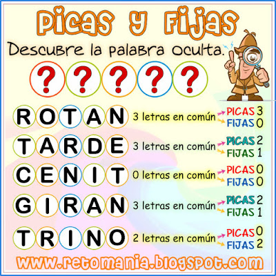 Desafíos matemáticos,Retos Matemáticos,Retos mentales,Retos para pensar,Acertijos matemáticos,Acertijos con Solución,Juego con cerillas,Sudoku Circular,Descubre la Palabra,Picas y Fijas,Descubre el resultado,