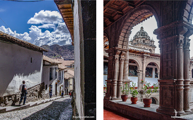 Cusco: uma ladeira do Bairro de San Blas e o claustro do Convento de La Merced