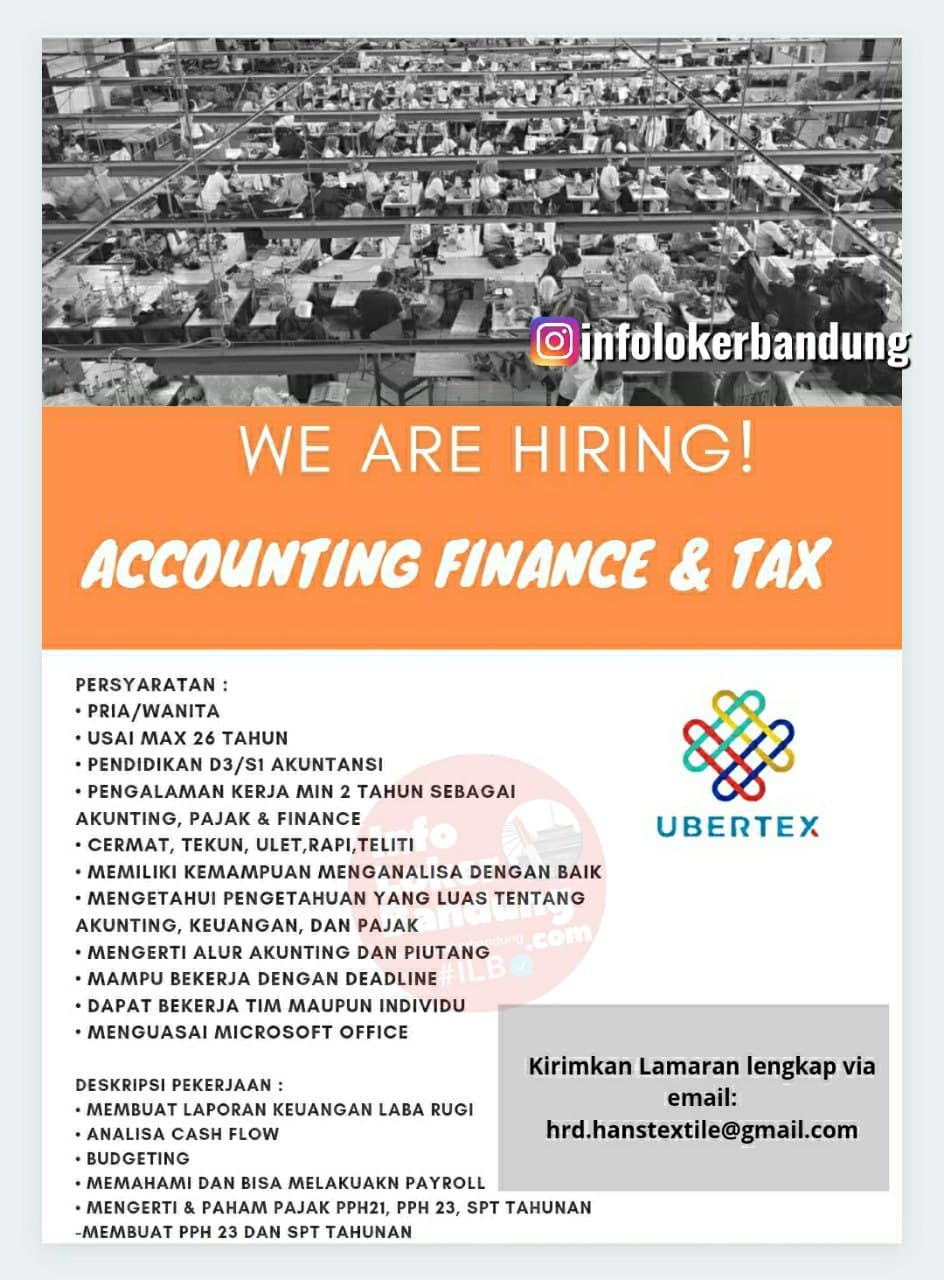 Lowongan Kerja Accounting Finance & Tax Usaha Bersama Textile Bandung Mei 2021