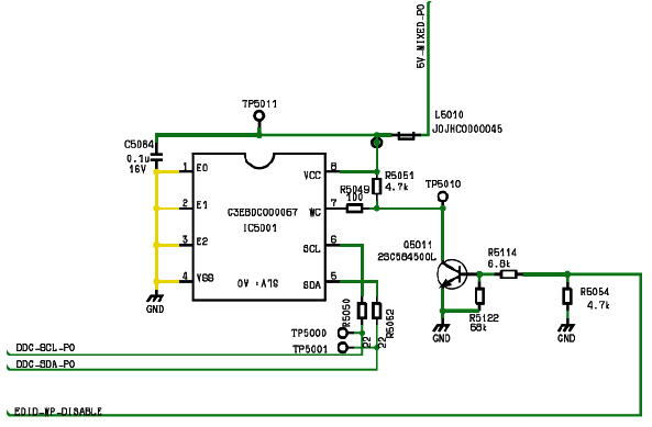 Hình 32c - Các tín hiệu DDC-SCL-P0 và DDC-SDA-P0 giao tiếp với IC nhớ 