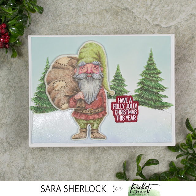 Holly Jolly Gnome - images from Picket Fence Studios, colored with polychromos pencils