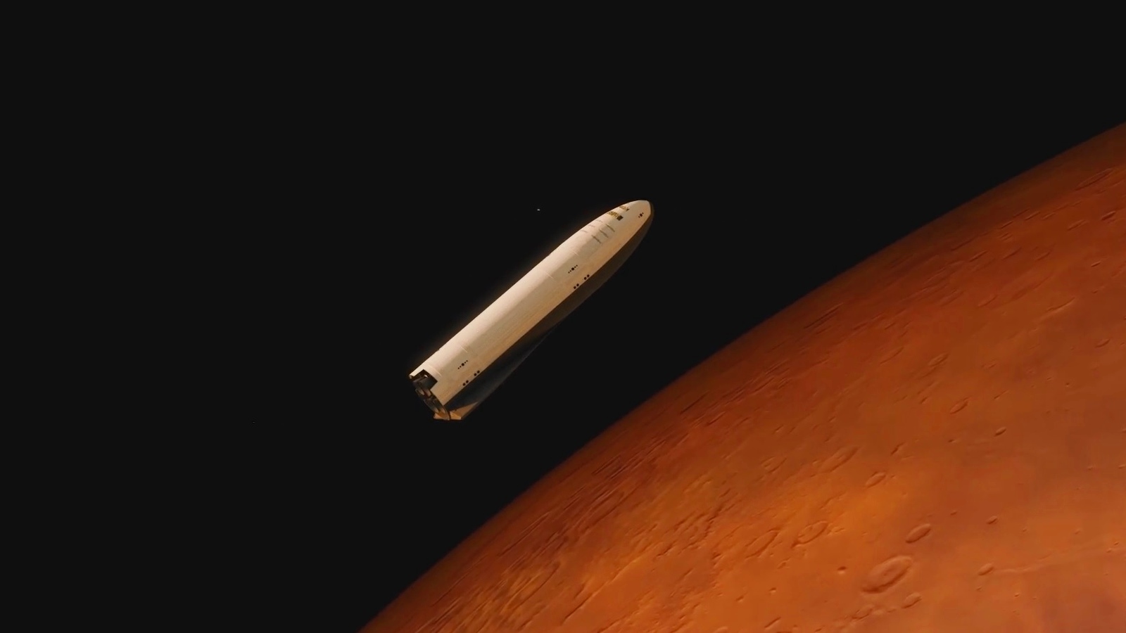 SpaceX BFR spaceship (BFS) approaching Mars