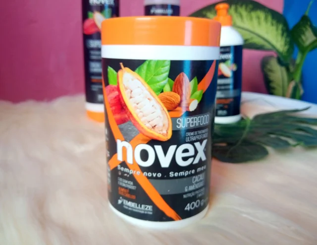 resenha linha novex super food cacau e amendoas