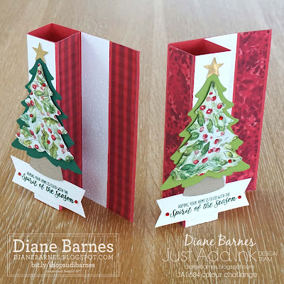 Fancy fold square column Christmas card featuring Stampin Up Merriest Trees stamps and dies, Snowflake sky embossing folder, Joy of Christmas paper, Stylish Shapes dies. Card by Diane Barnes - Independent Demonstrator in Sydney Australia - stampinupcards - colourmehappy - stampinupchristmascards