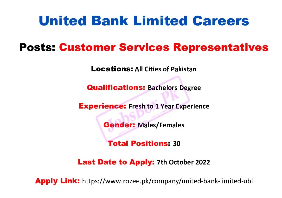 UBL Jobs 2022 Online Apply - UBL Jobs for Fresh Graduates 2022 - UBL Jobs 2022 rozee.pk - UBL Bank Jobs 2022 Apply Online - United Bank Limited Jobs 2022