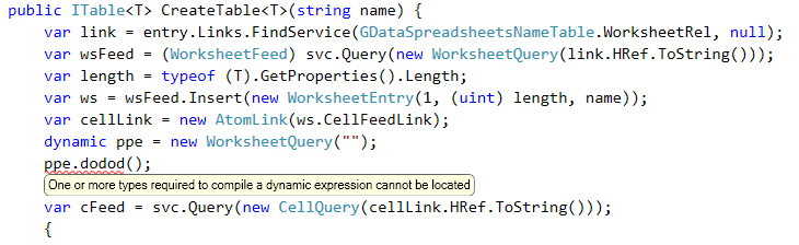 One or more types required to compile a dynamic expression cannot be located