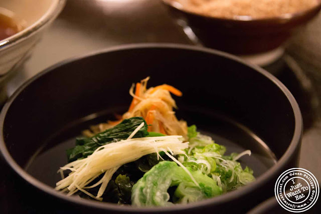 Image of Veggies for noodle soup at Omen Japanese restaurant in Soho NYC, New York