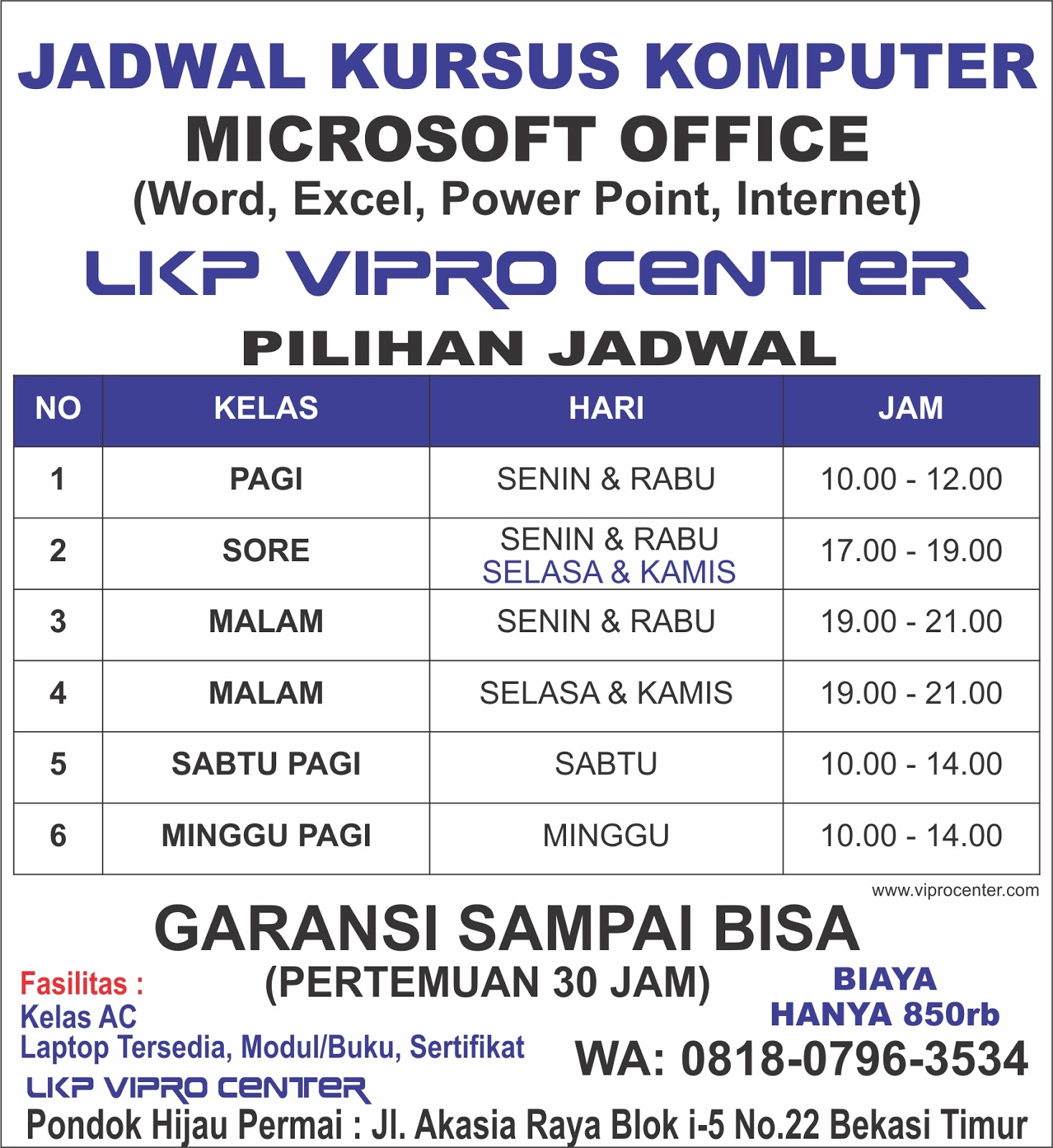 Kursus Komputer MS fice di Bekasi 0818 0796 3534 dengan Modul Komputer yang mudah dipahami serta pengajar komputer berpengalaman bagi anda yang sedang