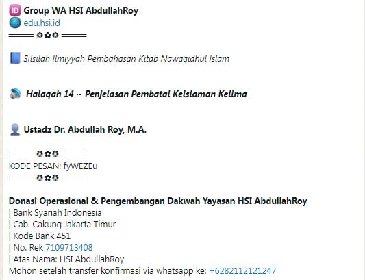 Halaqah 14 ~ Penjelasan Kitab Nawaqidhul Islam Pembatal Keislaman Kelima