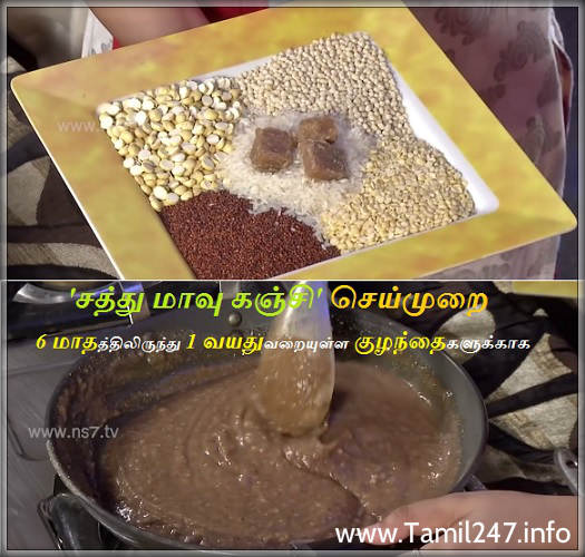 'சத்து மாவு கஞ்சி' செய்முறை - 6 மாதத்திலிருந்து 1 வயதுவறையுள்ள குழந்தைகளுக்காக || Sathu Mavu Kanji Recipe for Babies in Tamil