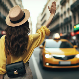 mujer haciendo señal de parar a taxi