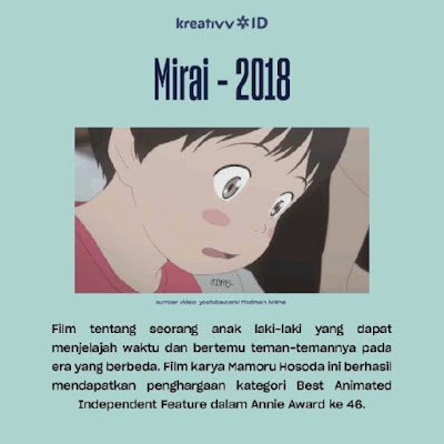 Film Anime Seru yang Sukses Dapat Penghargaan Internasional Mirai - 2018 