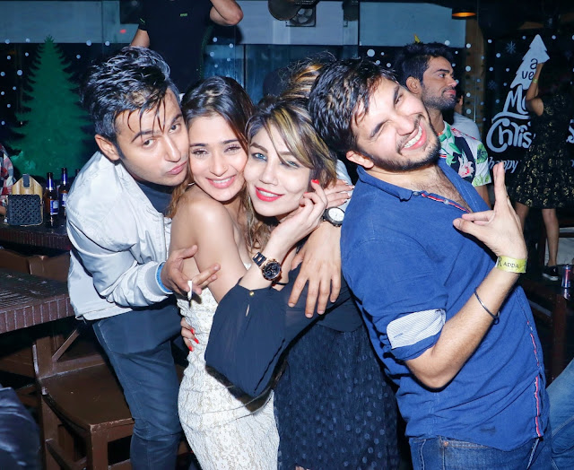 Aditya Singh Rajput, Sara Khan with Friends - R- Adda Roof Top Hideout Bar- new year’s eve 2017 