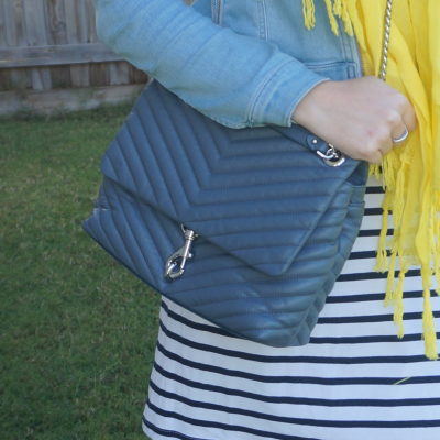 navy stripe dress and Rebecca Minkoff Edie regular shoulder bag in Luna blue | awayfromtheblue