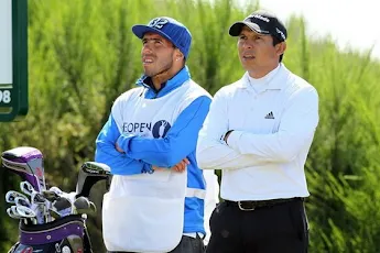 Carlos Tévez acts as caddie for golfer Andrés Romero