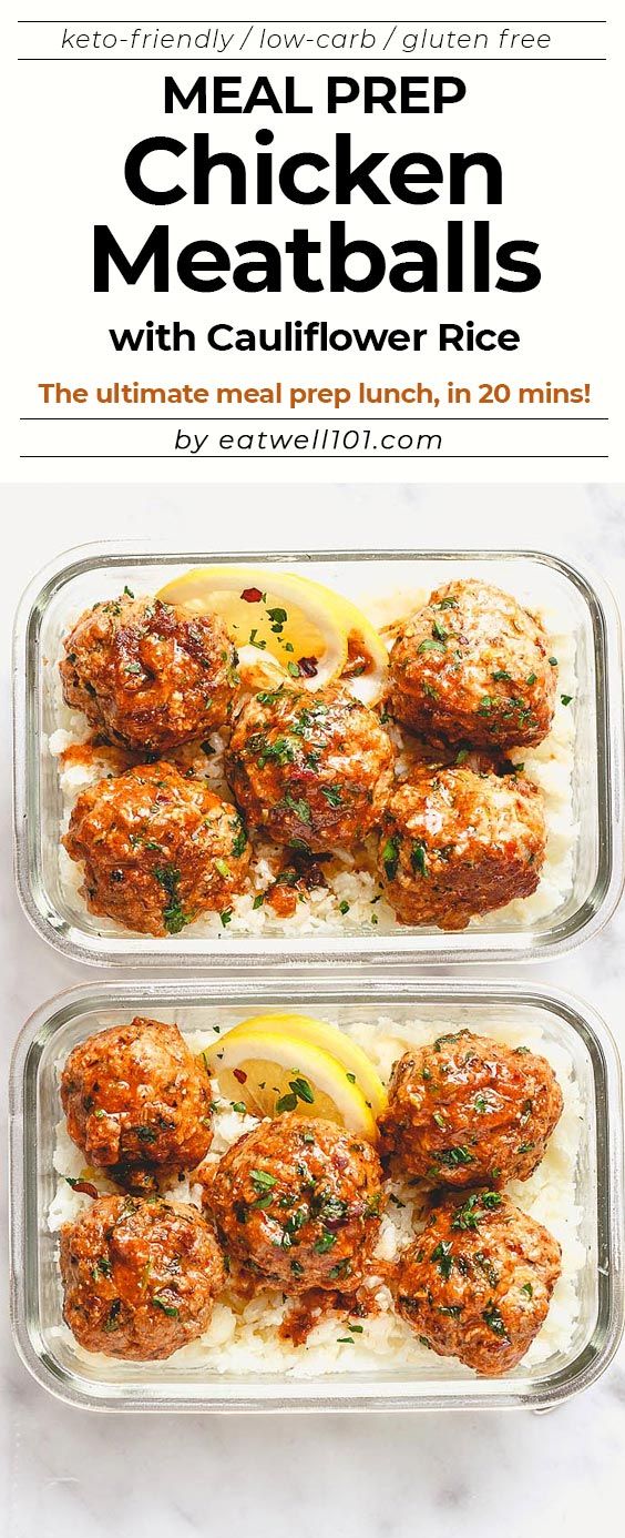 Garlic Butter Chicken Meatballs with Cauliflower Rice Meal Prep - #mealprep #recipe #eatwell101 - Cheesy, juicy and so flavorful! Chicken meatballs are easy to put together for the ultimate meal prep lunch. - #recipe by #eatwell101