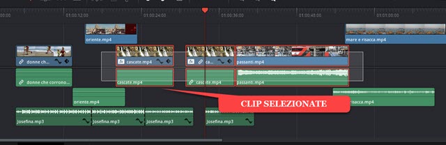 selezione multipla di clip in davinci resolve