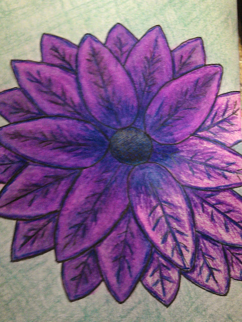 Flower using colored pencils and odorless mineral spirits