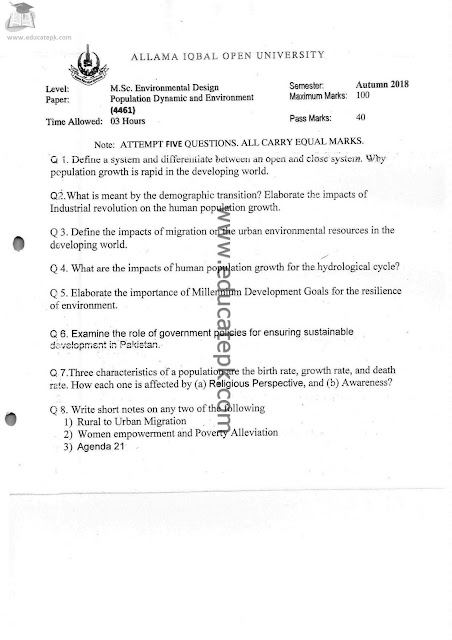 aiou-msc-environmental-science-past-papers-4461