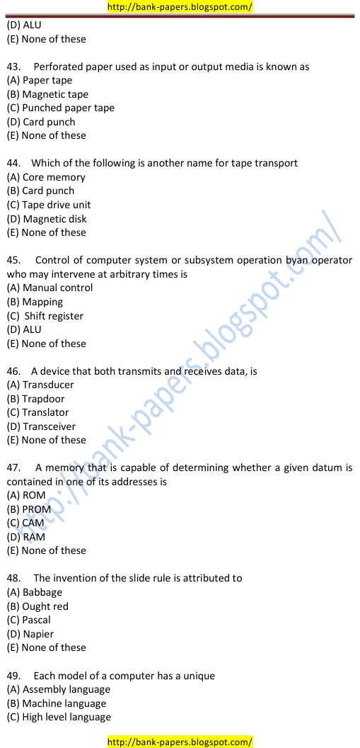 Bank Computer Question and Answer